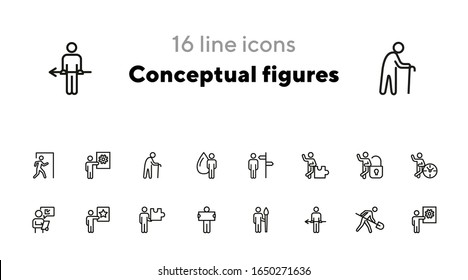Conceptual Figures Line Icon Set. Person, Man, Clock, Spade, Gear. Business Concept. Can Be Used For Topics Like Action, Role, Occupation