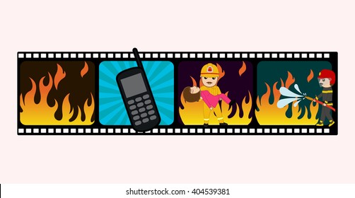 Conceptual Film Strip on Fire and Firefighters