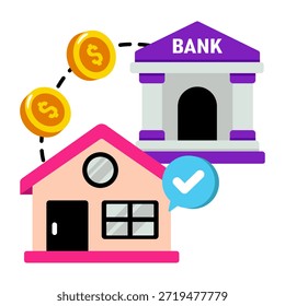 Ícone de design plano conceitual do empréstimo para casa do banco