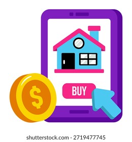 Conceptual ícone de design plano de comprar casa on-line 