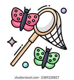 Conceptual flat design icon of catching butterfly 