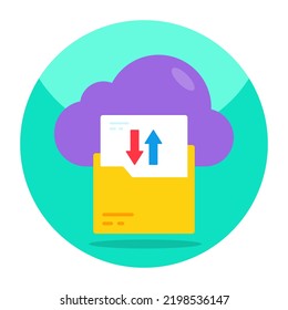 Conceptual Flat Design Icon Of Cloud Folder Transfer 