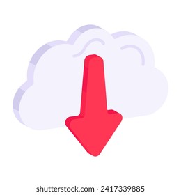 Conceptual flat design icon of cloud download

