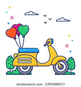 Conceptual flat design icon of decorative scooter 

