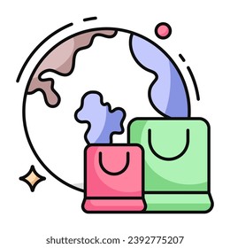 Conceptual flat design icon of global shopping 