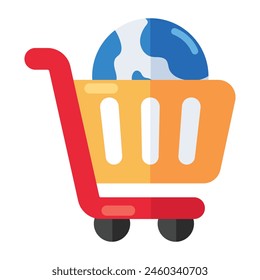 Conceptual flat design icon of global shopping