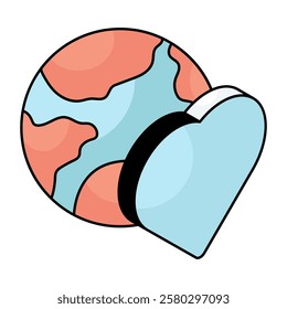 Conceptual flat design icon of global heart