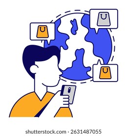 Conceptual flat design icon of global shopping chat