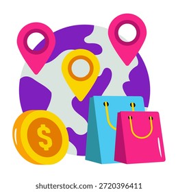 Ícone de design plano conceitual de compras globais 