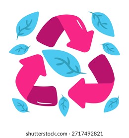 Ícone de design plano conceitual da reciclagem de folhas 