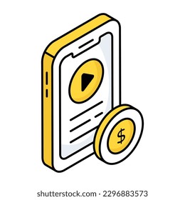 Conceptual flat design icon of mobile paid video 