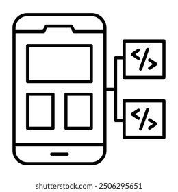 Conceptual flat design icon of mobile coding 