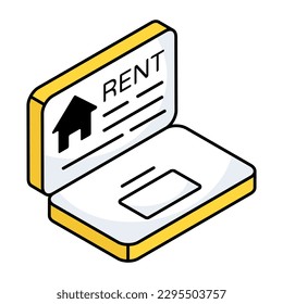 Icono de diseño plano conceptual de la propiedad de alquiler en línea