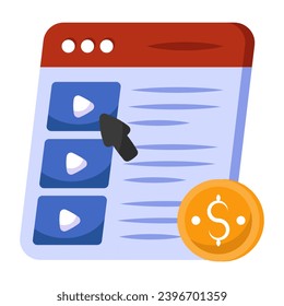 Conceptual flat design icon of paid video 

