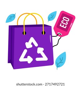 Icono de diseño plano conceptual de reciclaje de bolsas de compras 