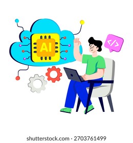 Ilustración de diseño plano conceptual del procesador en la nube