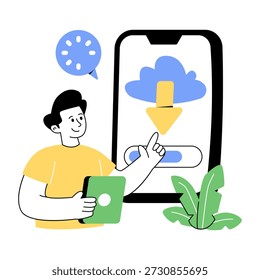 Conceptual flat design illustration of cloud download