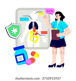 Ilustración de diseño plano conceptual de la presentación del cuerpo humano