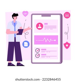 Conceptual flat design illustration of mobile heart checkup 