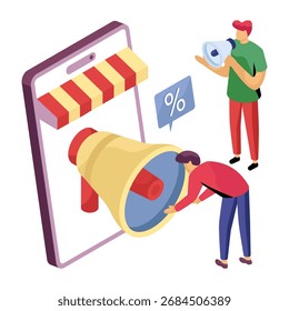 Conceptual flat design illustration of mobile discount announcement