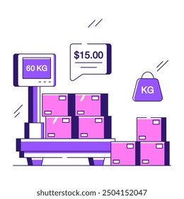 Conceptual flat design illustration of parcel weighing