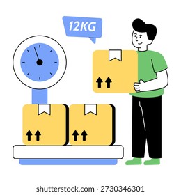 Ilustração conceptual de desenho plano da pesagem de encomendas