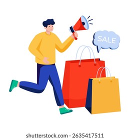 Conceptual flat design illustration of shopping sale announcement