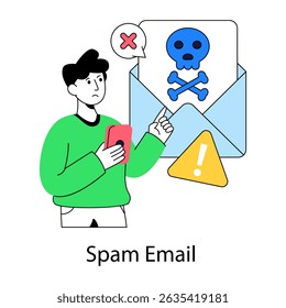 Conceptual flat design illustration of spam mail envelope