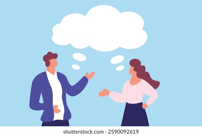 A conceptual flat design illustration of two or more people engaged in a conversation, sharing the same thoughts, ideas, or opinions. 