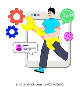 Ilustración de diseño plano conceptual del mantenimiento del Sitio web