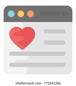 Conceptual flat icon of website with heart symbolising rating