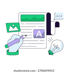 Diseño conceptual de línea plana de escritura de contenido