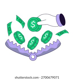 Ilustración conceptual de diseño de línea plana de trampa financiera