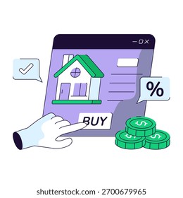Ilustración conceptual de diseño de línea plana de Sitio web inmobiliario