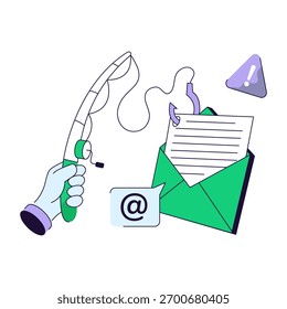 Ilustración conceptual de diseño de línea plana de phishing de correo