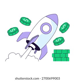 Ilustración conceptual de diseño de línea plana del lanzamiento del negocio