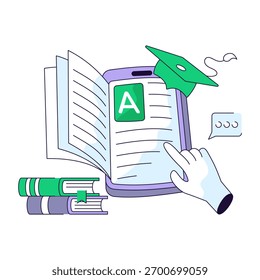 Ilustración conceptual de diseño de línea plana de libro móvil