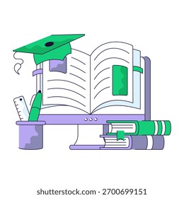 Ilustración conceptual de diseño de línea plana del libro de graduación