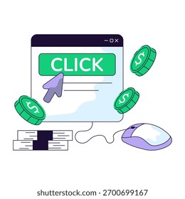 Konzeptionelle flache Linie Design Illustration der Bezahlung pro Klick