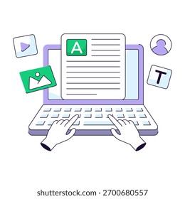 Diseño conceptual de línea plana de la escritura de contenido en línea