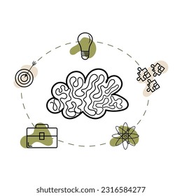 Ilustraciones conceptuales de línea plana sobre los siguientes temas: creatividad e inspiración, idea e imaginación, innovación y descubrimiento