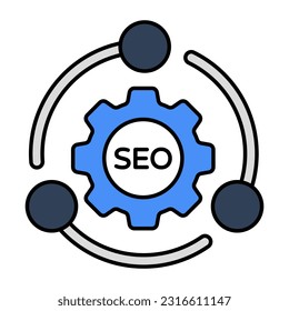 Conceptual flat outline design icon of seo setting 