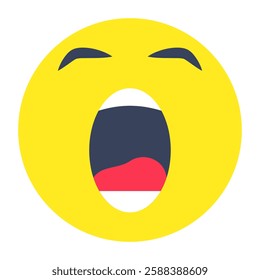 Conceptual flat rounded design icon of bored emoji