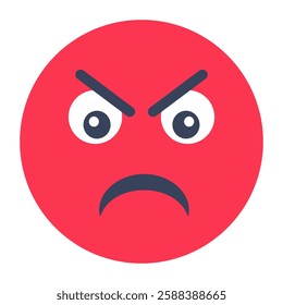 Conceptual flat rounded design icon of angry face