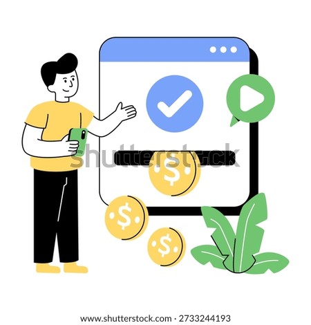 Conceptual flat style illustration of video earnings 