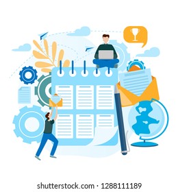 Conceptual Flat vector illustration Checklist clipboard. Successful completion of business tasks. Questionnaire, survey, task list. Concept to do list, done job, presentation, banner, social media 