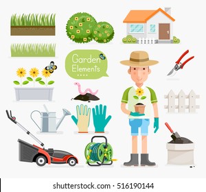 Conceptual of Gardening . Gardener and Garden tools equipment. Vector illustration flat style.