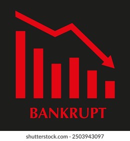 Conceptual graph with decrease report. Dark diagram with recession and bankruptcy progress. Business and finance vector illustration