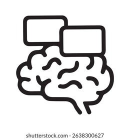 Conceptual graphic of a brain with thought bubbles representing creative thinking idea generation problem solving and cognitive processes.
