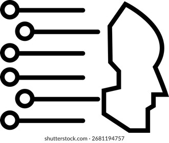 Conceptual graphic depicting data input or analysis linked to a human profile outline, symbolizing knowledge or intelligence.